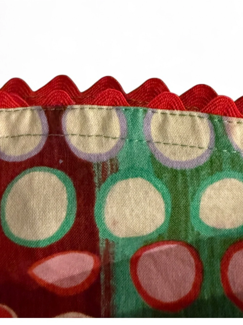 Colorful Polka Dot Circle Skirt with Red Trim
